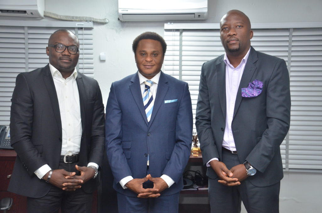 L-R Emmanuel Akhidenor, General Manager, Services, Businness Connexion Nigeria,(BCX), Ayo Adegboye, Managing Director, BCX, and Jakes Mogale, Managing Executive, DIS, BCX at a press briefing in Lagos to announce the company's new Managing Director,,, recently.