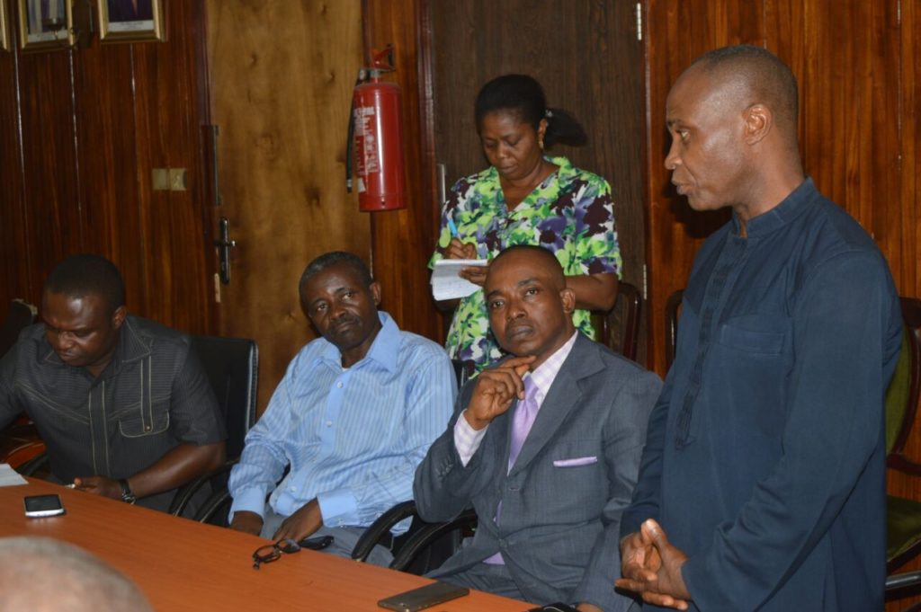  L-R) Emeka Okereke, Secretary ECOBPA; Chukwudi Anyianuka, CIPE Media Consultant; Mathew Kalu CIPE Project Consultant, and Uchechukwu Mba, Corporate Affairs Officer, Enugu Chamber of Commerce, Industry Mines and Agriculture, during a media advocacy visit to promote better business environment in Enugu recently.    