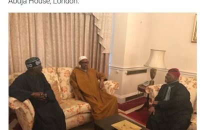 Photo: Tinubu, Akande visit Buhari in London