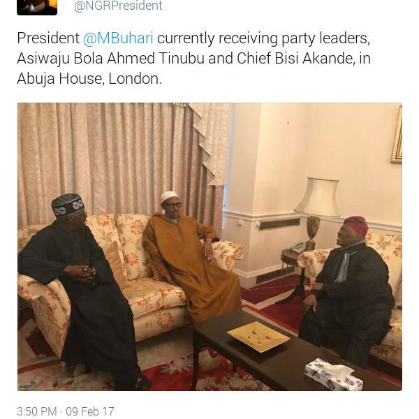 Photo: Tinubu, Akande visit Buhari in London