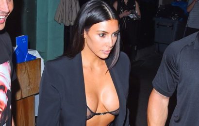 PHOTOS News as Kim Kardashian Rocks Sheer Bra Top, Velvet Leggings in NYC