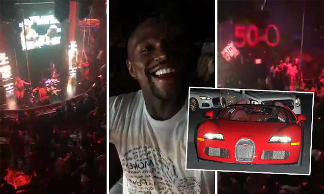 A $3m Bugatti, Naked Girls Twerking, Wads of Cash, ’50-0′ Light, at Mayweather Victory Party