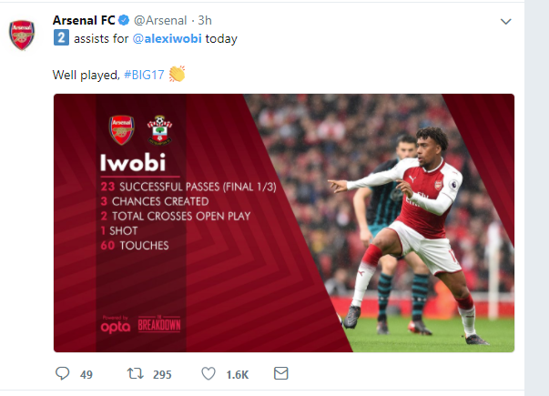Alex Iwobi shines with two assists against Southampton