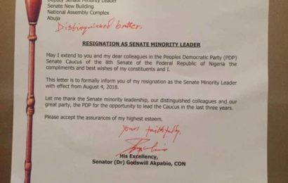 BREAKING: Akpabio resigns as Senate Minority Leader
