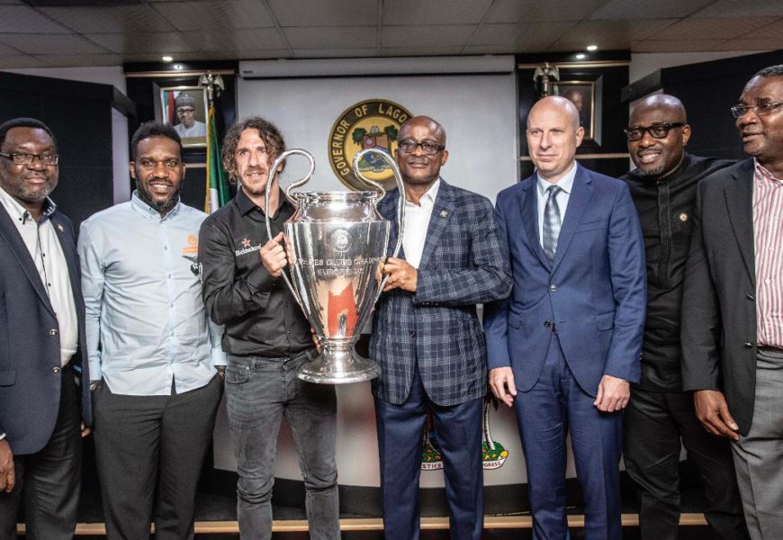 PHOTOS: Ambode Receives UEFA Champions League Trophy in Lagos