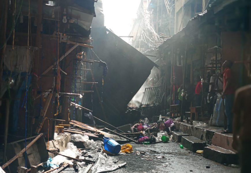 UPDATE: Policeman Killed as Burning Building in Lagos Island Collapsed